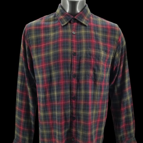 Carbon 2 Cobalt Flannel Shirt Men's Large Orange Multi Color  Plaid Button-Up - Picture 1 of 8